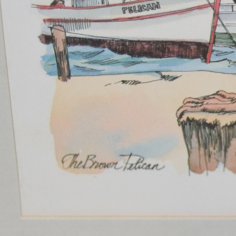 "THE BROWN PELICAN" Print by R E KENNEDY Matted & Framed Key West gallery