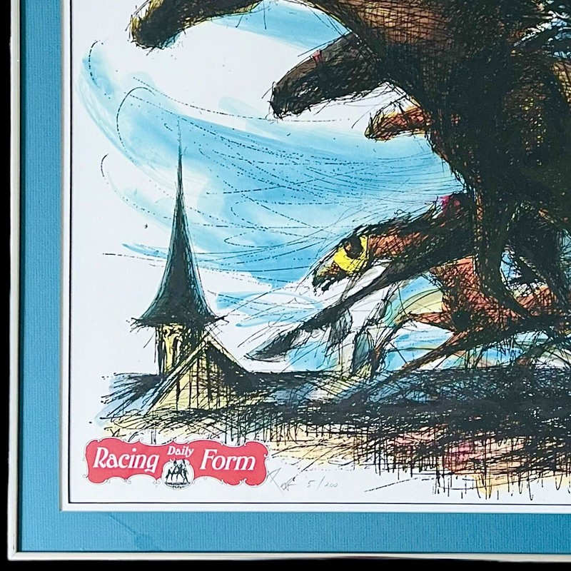 VTG Derby Day Horse Racing Print Pierre Bellocq Signed 5/200 Framed 1991 gallery