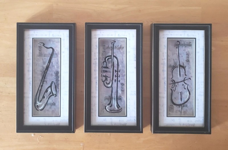 Framwd 3D Musical Instruments Framed Print Set Of 3 Wall Art Signed Ruth Bush