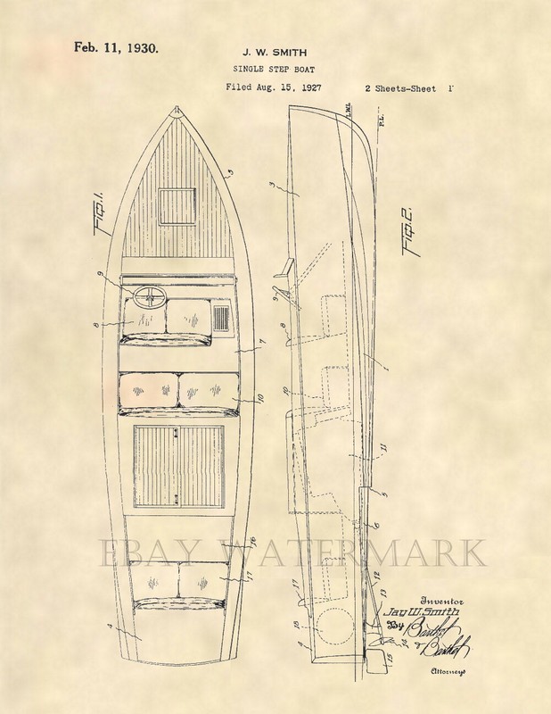 Vintage Chris Craft Boat US Patent Art Print- Vintage Boat Antique Boat – 827