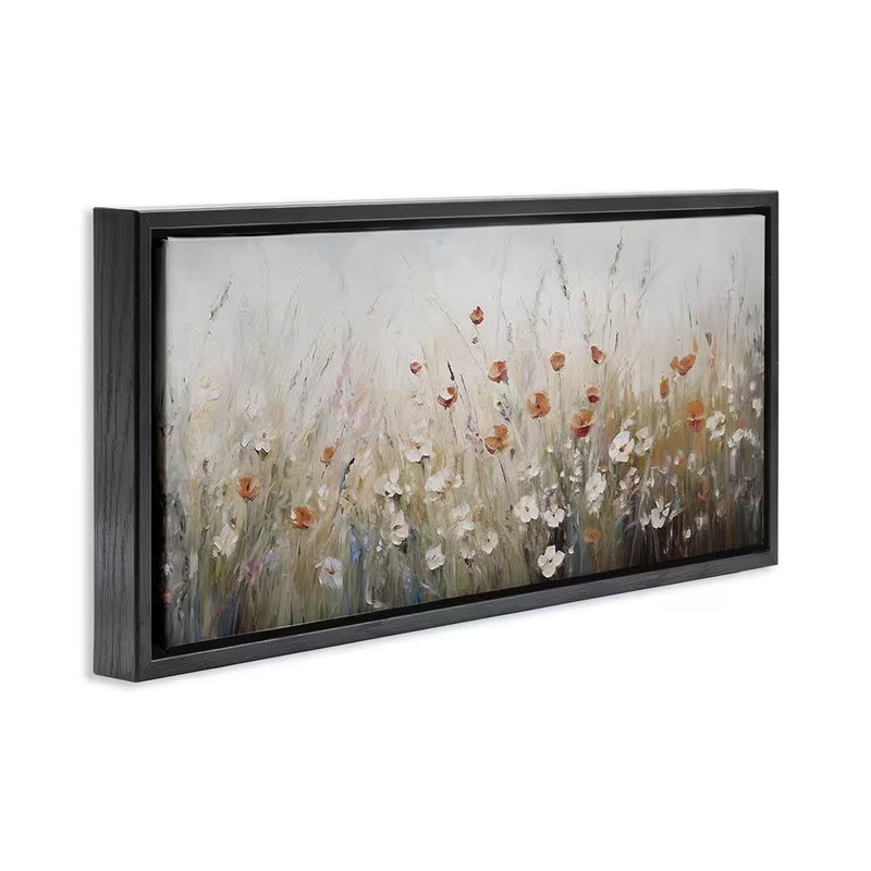 Neutral Poppy Blooms by Ramona Murdock Black Floater Frame Graphic Art Print Nat gallery