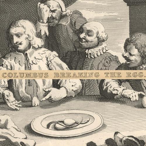 1854 COLUMBUS BREAKING EGG GEORGIAN ERA ENGRAVING ANTIQUE ART PRINT W. HOGARTH