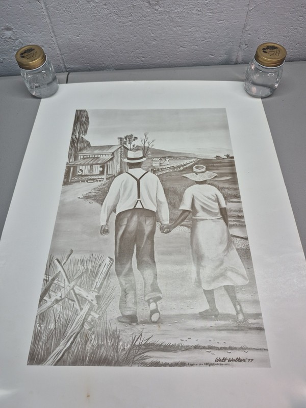 Vintage Walt Walker 1977 African American Art Print Lithograph 18x24 Couple gallery