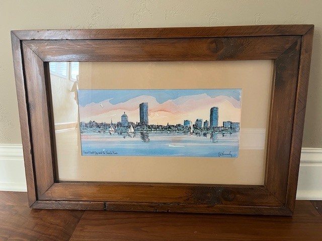 View of BOSTON Back Bay & Charles River Watercolor Print By R E Kennedy 27 x 18″