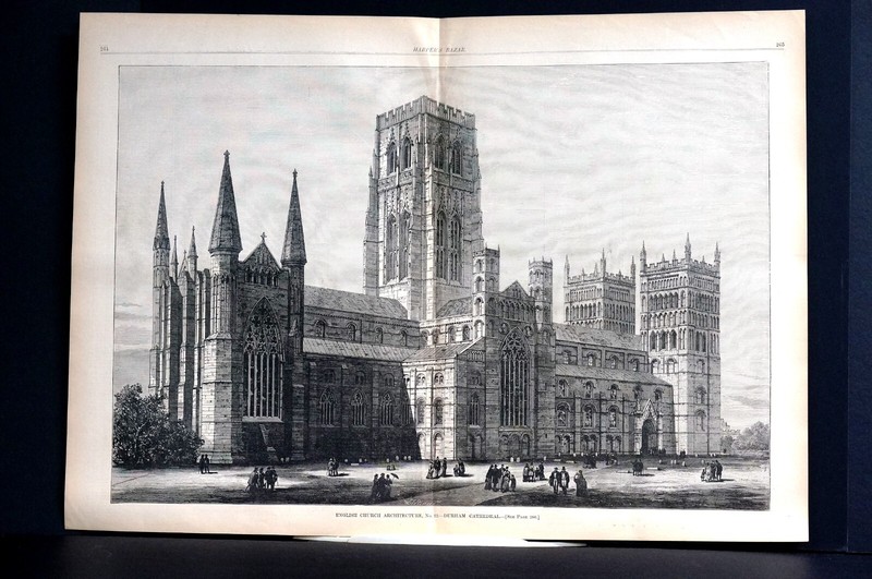 Durham Cathedral 1882 ENGLISH CHURCH ARCHITECTURE Engraving Print w STORY
