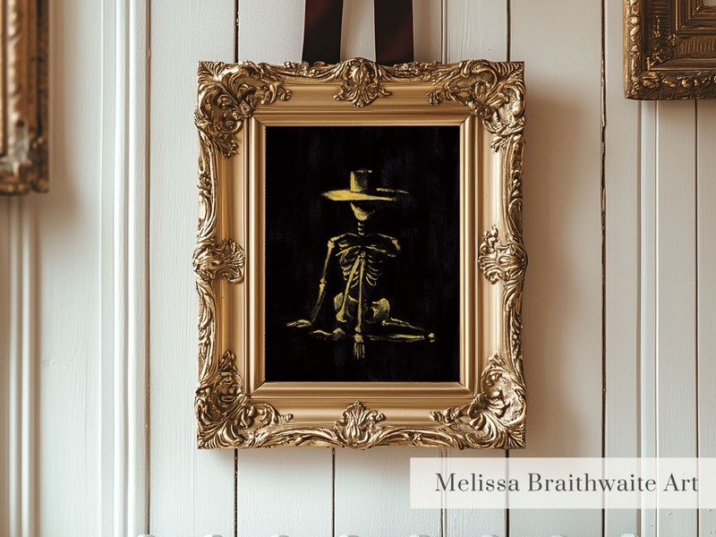 Gold Skeleton Skull Print: Gothic Halloween Wall Art, Various Sizes Braithwaite