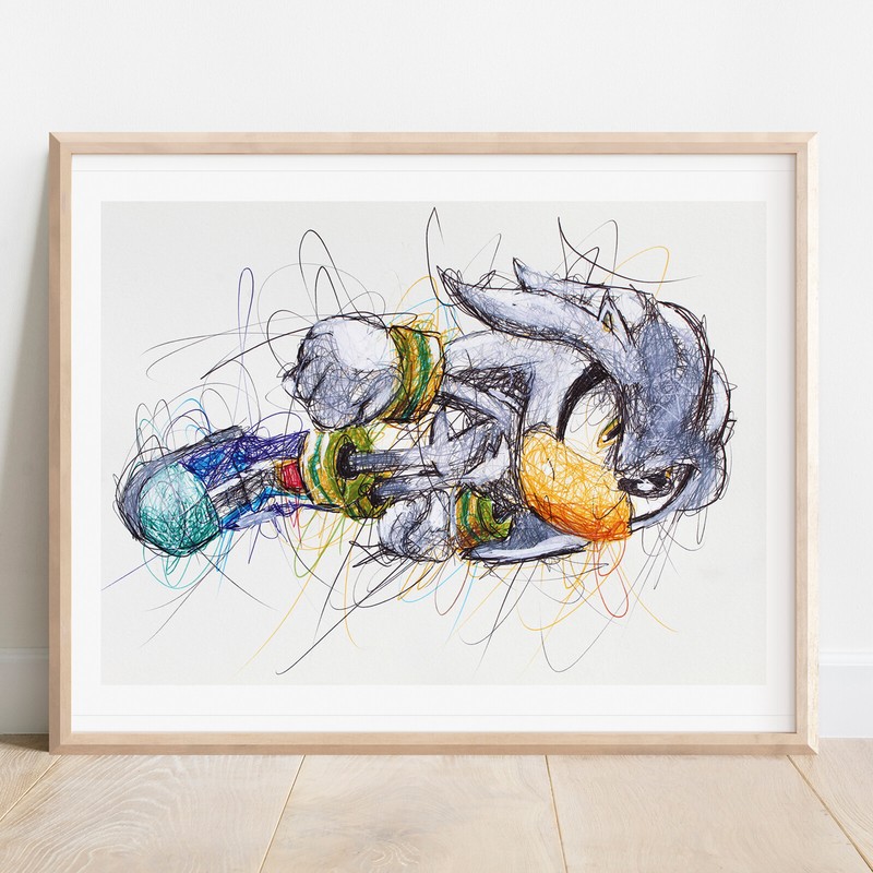 Silver Ballpoint Pen Print, Sonic the Hedgehog Art Poster