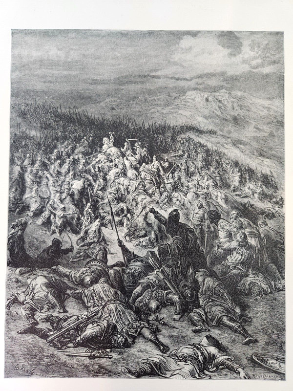 Knights Attack Saracens Antique 1855 Engraving History Crusades Book Plate