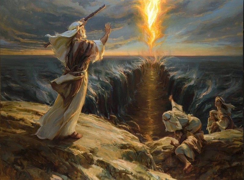 MOSES PARTING THE SEA VINTAGE art REPRINT on 8-1/2 x 11 inch PREMIUM photo stock