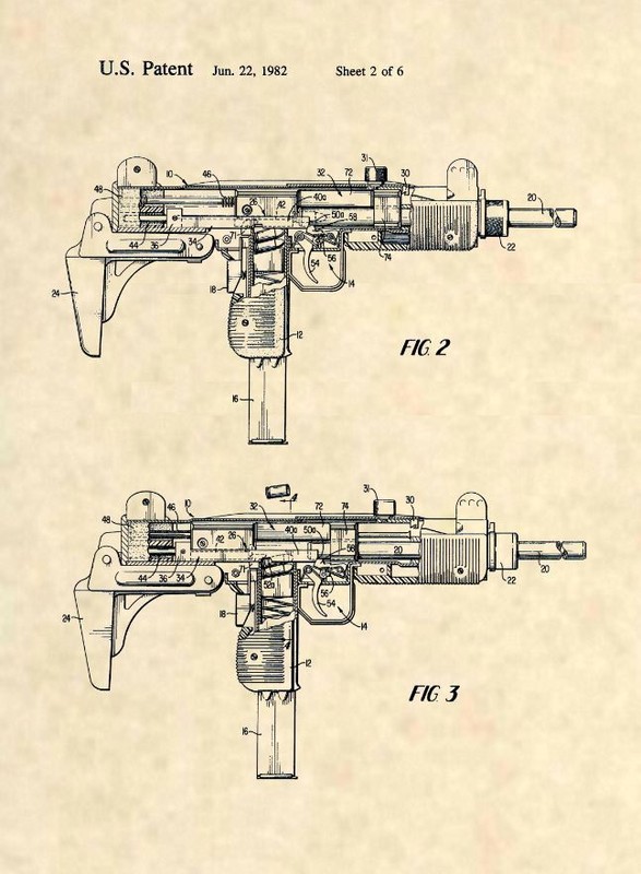 Official UZI Submachine Gun US Patent Art Print - Original Firearm Uziel Gal 496 gallery