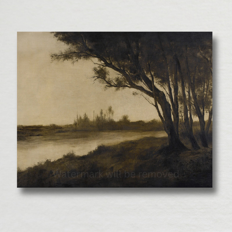 Vintage Moody River Landscape Painting Giclee Fine Art Paper Print