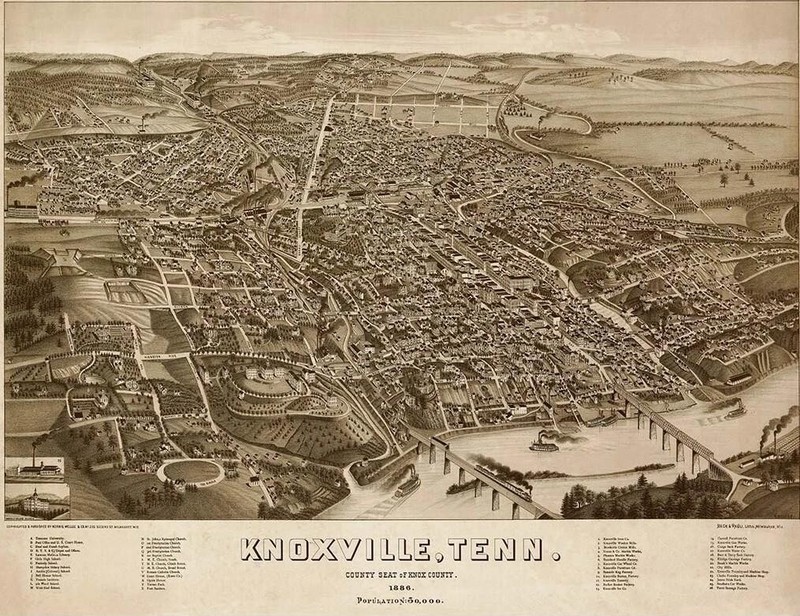 Knoxville Tennessee Vintage Panoramic City Map 1886 17″x 22″ Archival Art Print