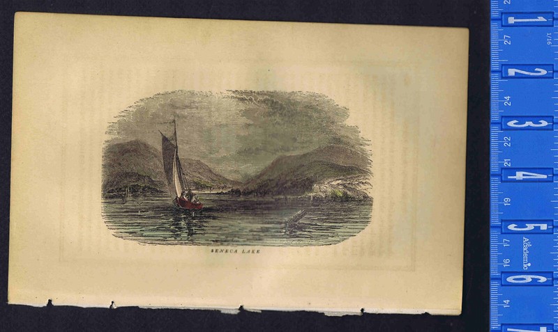 Seneca Lake, Glacial Finger Lake, New York -1861 Hand-Colored Accents