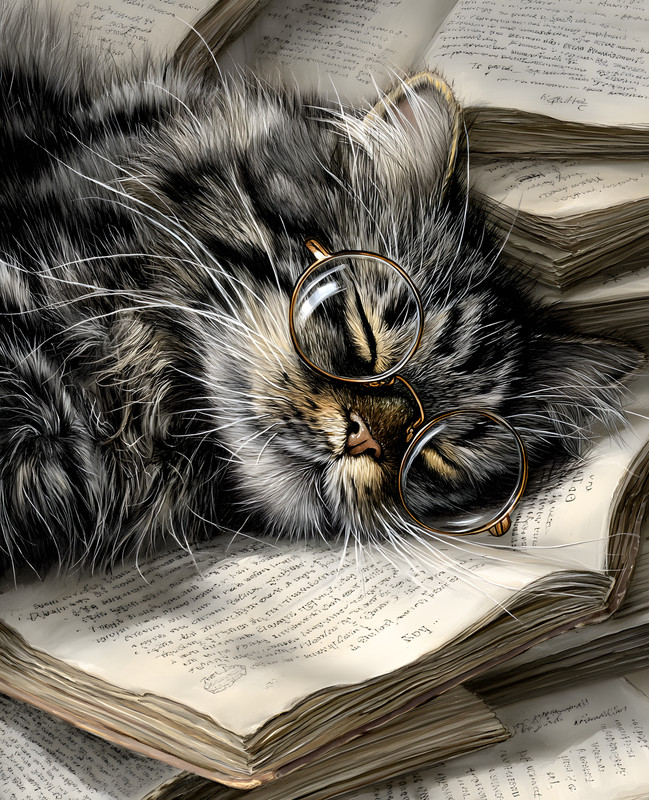 8x10 Cat Laying on Top of a Pile of Books Art Print - 174763201
