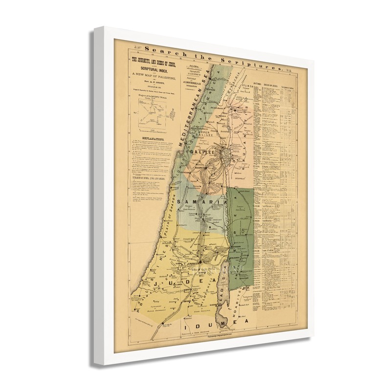 1881 The Journeys and Deeds of Jesus Christ Map - Framed Vintage Wall Art Poster gallery