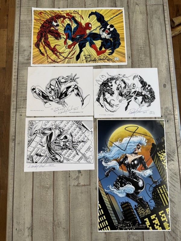 Randy Emberlin Signed Lot of 5 Spider-Man/Venom/Carnage/Black Cat Prints 11×17