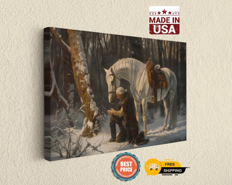 Painting George Washington Prays at Valley Forge by His White Horse in Winter