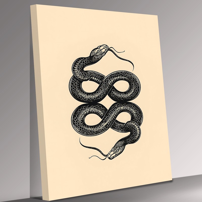 Snake Ink Illustration Tattoo Style Canvas Print Wall Art Picture