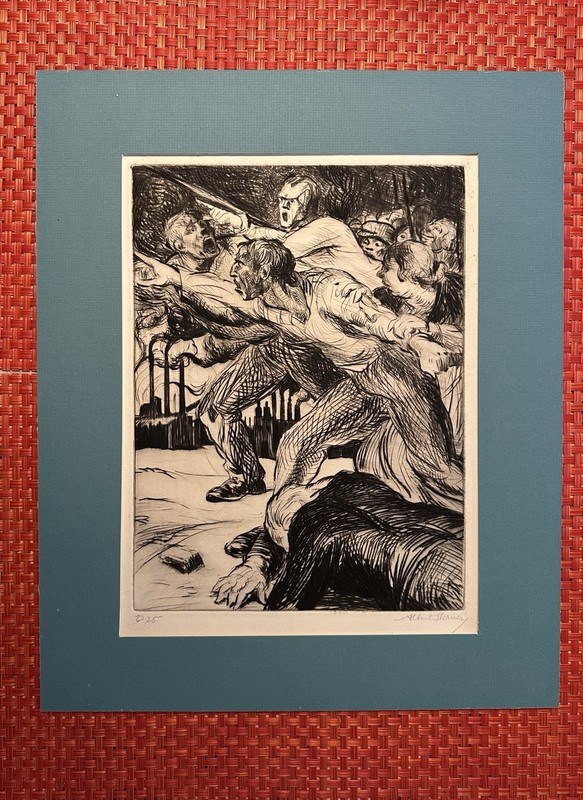 Albert Sterner - 'Riot' - 1930s original etching, Edition of 25, pencil signed gallery