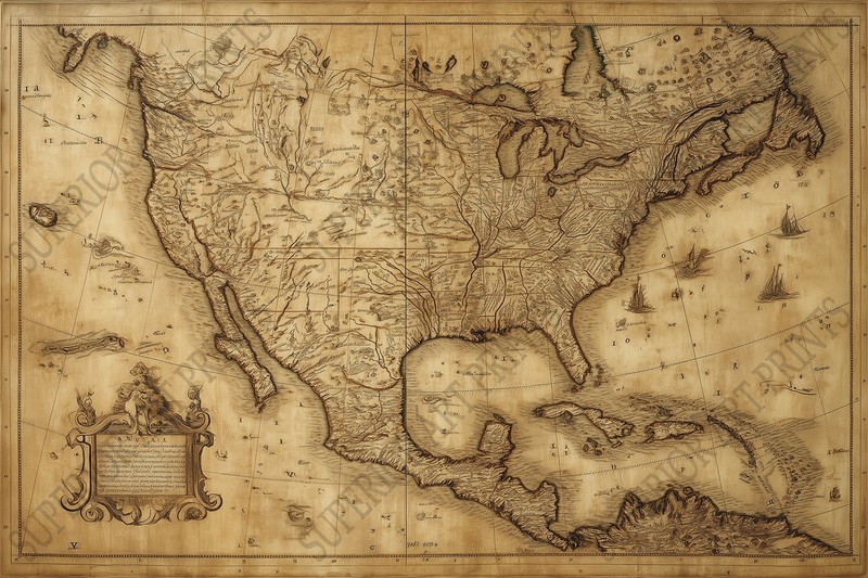 Vintage USA Map Art Print Antique Old World America Historical Wall Decor Poster