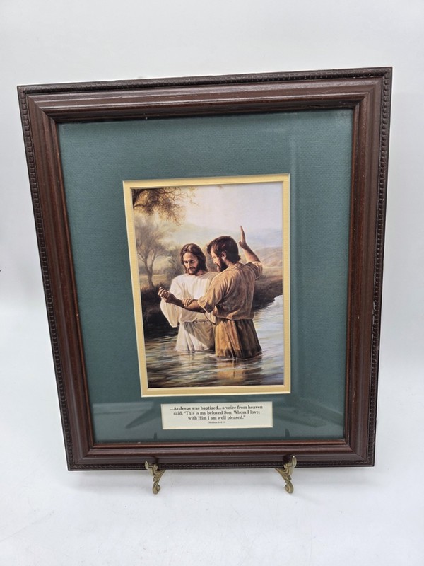 Baptism of Christ Wood Framed 12.5 x 11"  Print Greg Olsen Jesus Christianity 