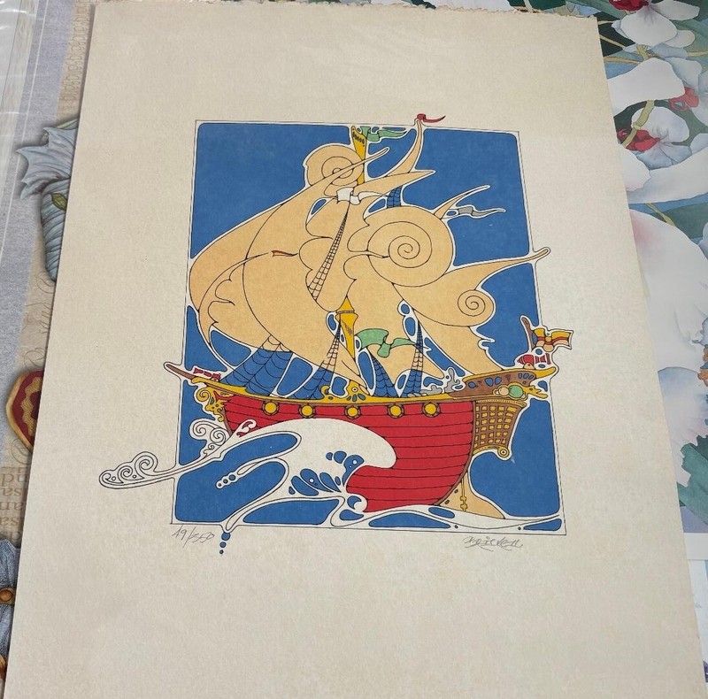 Vintage Brickell Red Ship Artwork 17″x22″ Signed in Pencil Limited 350
