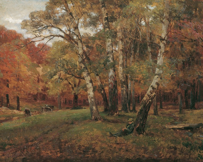 Vintage Fall Landscape with Birch Trees Painting Giclee Print on Fine Art Paper