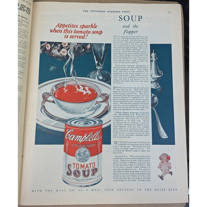 1916 & 1927 Campbell Soup Tomato Condensed Can Print Ads Wall Art