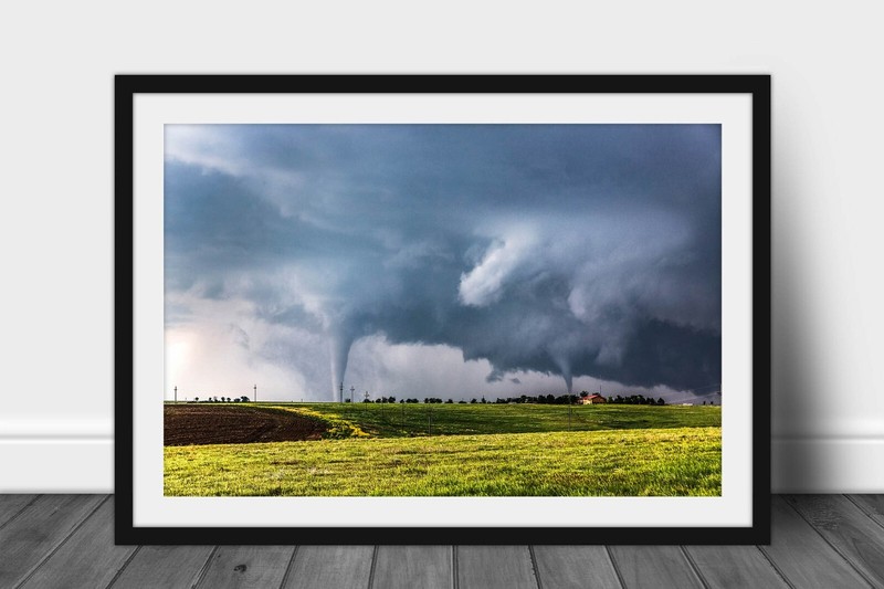 Tornado Framed Print: Kansas Twin Tornadoes Storm Weather Nature Wall Art