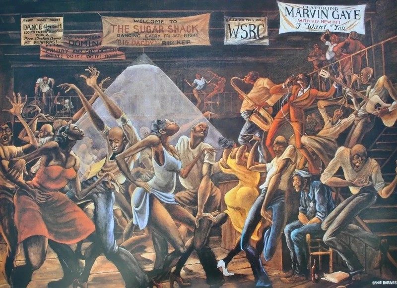Ernie BARNES Sugar Shack Signed SCREENPRINT Reproduction 2002 + COA Marvin GAYE