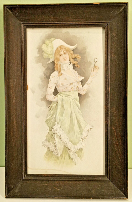 McM Framed Original Pin Up Art Print Pretty Girl Cocked Hat Monocle Gallery Wall