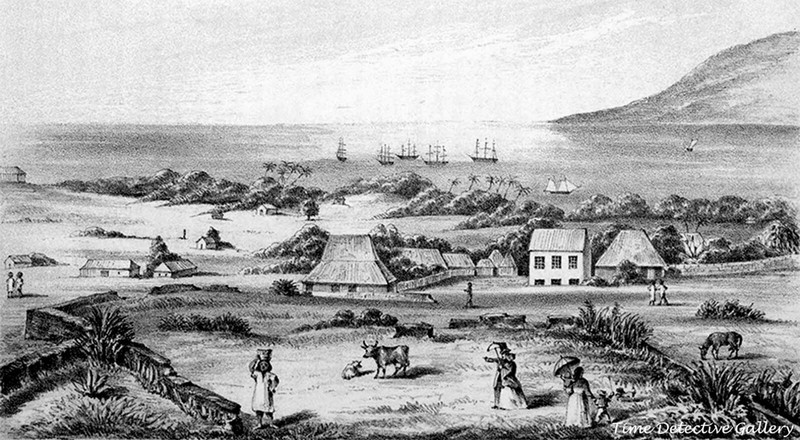 Sketch of Lahaina, Maui, Hawaii – 1854 – Historic Art Print