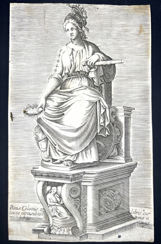 16th Engraving-Roma Seated on a Throne, after Antiquarum Statuarum Urbis Romae