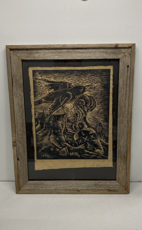 Katie Davis «Shine» Woodcut Relief Print 29×23 Signed Edition 7/10 Framed