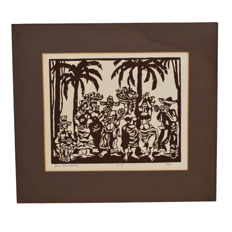 1968 Hans Dannheisser Lithograph 2 of 75 Caribbean Dancers Musicians Palm Trees gallery