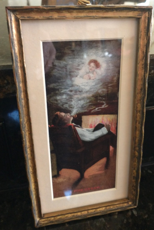 Antique Ullman MFG Print 1909 "A Pipe Dream" Matted and Framed 8" x 4 1/4"