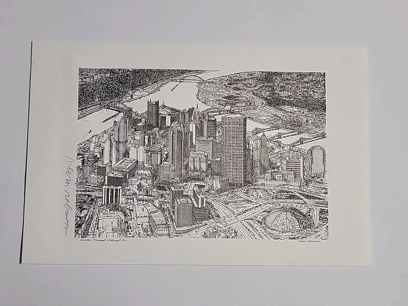 VTG Nevin Robinson HAND SIGNED Golden Triangle Pittsburgh 9×6 Wall Art Unframed