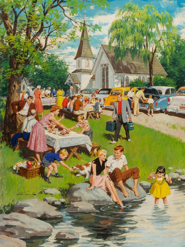 Arthur Sarnoff – A Church Picnic 1950s Signed – 17″ x 22″ Fine Art Print