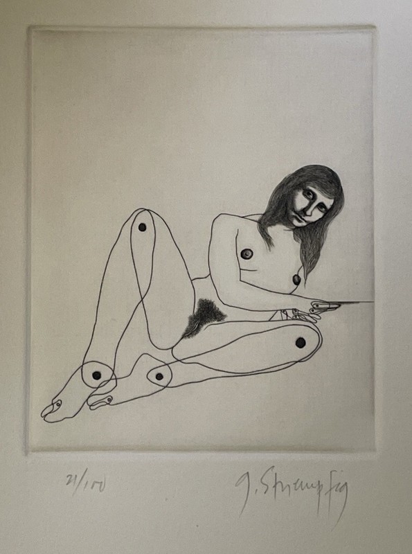 Signed George Stuempfig 21/100 Surrealist Etching On Paper