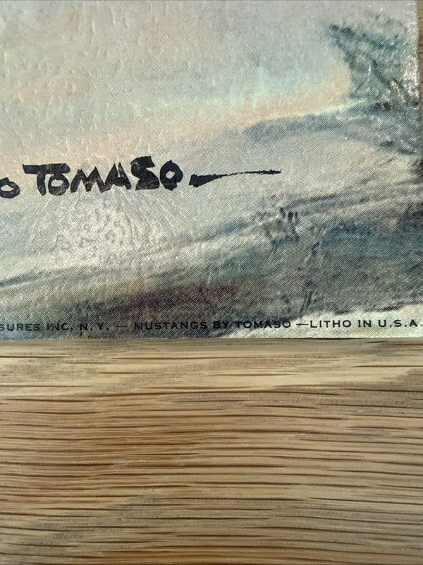 RARE! MCM Lithograph On Paper Board “The Mustangs” Rico Tomaso 24” X 12” Horses gallery