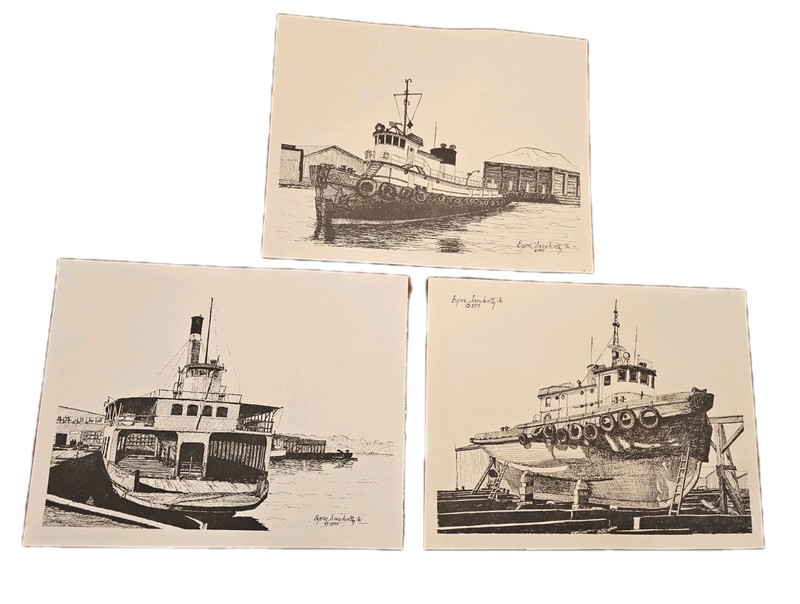 Byron Sancholty Jr. Maritime Prints – Tugboats & WA Ferry, Signed Set Of 3