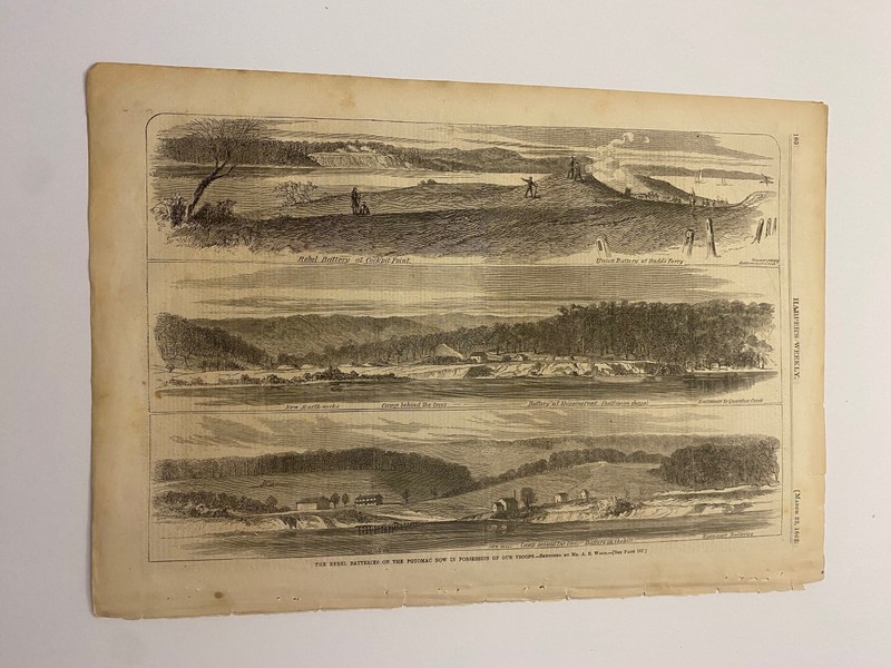 Confederate Batteries Quantico Va Civil War Harper’s Weekly c. 1862 Engraving