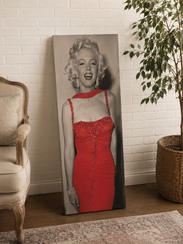 Marilyn Monroe Canvas Wall Art 4ft Large Red Dress 3D Glitter Glam Hollywood