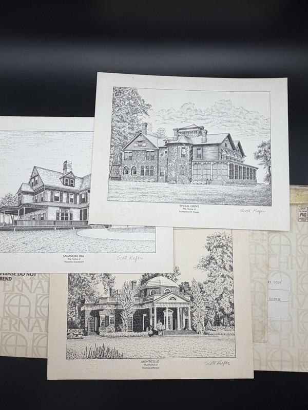 Lot 3 Scott Kiefer Signed Presidential Home Prints -Jefferson, Hayes, Roosevelt