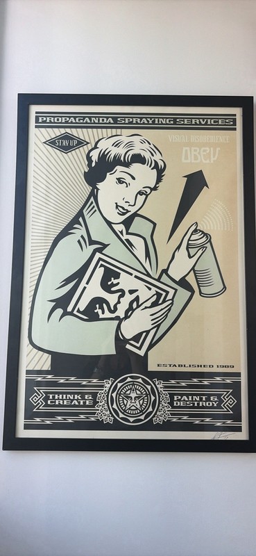 Hand- Signed Shepard Fairey “OBEY Stay Up Girl”Framed – Authentic Offset Print
