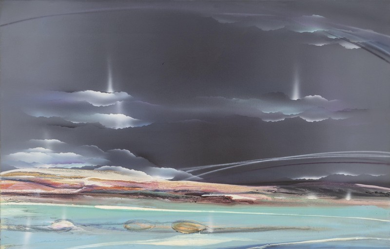 Elba Alvarez, Seascape, Acrylic and sand on canvas, signed lower right