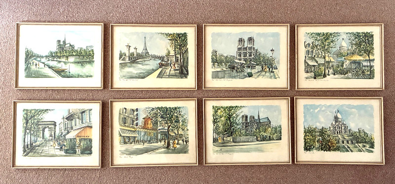 Paris – Eight vintage watercolour prints G Ducollet 13 X 10in, framed and glazed