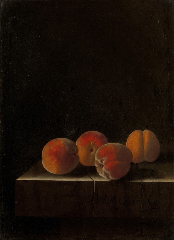Adriaen Coorte Four Apricots on a Stone Plinth 1698 Baroque Fine Art Print