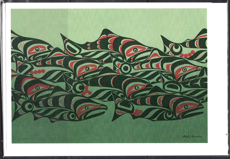 REUNION – Salmon Spawning by Kwakiutl artist Andy Everson – New 6″ x 9″ Art Card