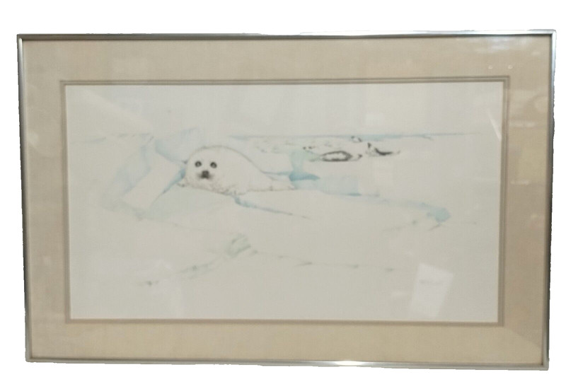 Peter Parnall Pencil Signed No. Print Snowy Winter Landscape w Sea Lions 35X22